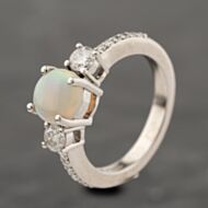 Pre-Owned Platinum Opal & 0.44ct Diamond Three Stone Ring 41482451