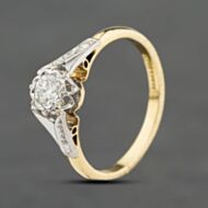 Pre-Owned Vintage Yellow Gold 0.10ct Brilliant Cut Diamond Platinum Set Head Solitaire Ring 41482468