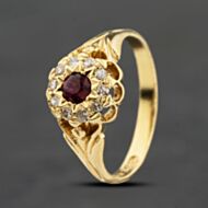 Pre-Owned 9ct Yellow Gold Ruby & 0.12ct Brilliant Cut Diamond Round Cluster Ring 41482512