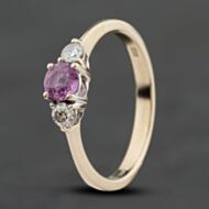 Pre-Owned 18ct White Gold Pink Sapphire & 0.18ct Brilliant Cut Diamond Three Stone Ring 41482517