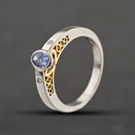 Pre-Owned Platinum Tanzanite & 0.03ct Brilliant Cut Diamond Oval Three Stone Ring 41482518