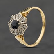 Pre-Owned 18ct Yellow Gold Sapphire & Diamond Flower Cluster Ring 41482538