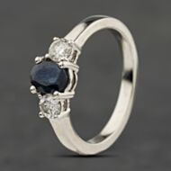 Pre-Owned Platinum Sapphire & 0.50ct Brilliant Cut Diamond Three Stone Ring 41482545