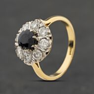 Pre-Owned Vintage Yellow Gold Sapphire & Diamond Large Round Cluster Ring 41482546