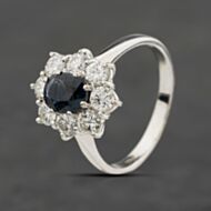 Pre-Owned 18ct White Gold Sapphire & 1.25ct Diamond Flower Cluster Ring 41482556