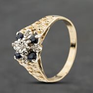 Pre-Owned 9ct Yellow Gold Sapphire & 0.03ct Diamond Cluster Ring 41482560