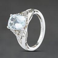 Pre-Owned 14ct White Gold Aquamarine & 0.15ct Diamond Le Vian Dress Ring 41482561