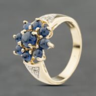 Pre-Owned 9ct Yellow Gold Sapphire & 0.12ct Brilliant Cut Diamond Flower Cluster Ring 41482573