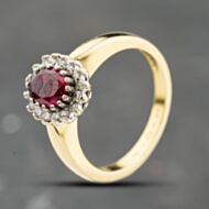 Pre-Owned 18ct Yellow Gold Synthetic Ruby & 0.24ct Brilliant Cut Diamond Cluster Ring 41482628
