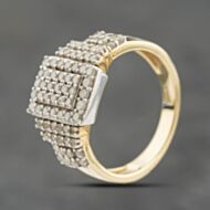 Pre-Owned 9ct Yellow Gold Brilliant Cut Diamond Oblong Diamond Set Shoulders Cluster Ring 41482667