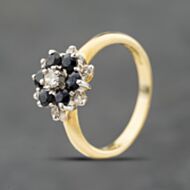Pre-Owned 18ct Yellow Gold Sapphire & 0.20ct Brilliant Cut Diamond Flower Cluster Ring 41482669