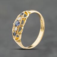 Pre-Owned Vintage Yellow Gold Sapphire & Diamond Boat Design Five Stone Ring 41482671