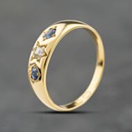 Pre-Owned Antique 18ct Yellow Gold Sapphire & Diamond Three Stone Ring 41482672