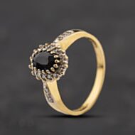 Pre-Owned 18ct Yellow Gold Sapphire & 0.25ct Diamond Oval Cluster Ring 41482717