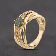 Pre-Owned 9ct Yellow Gold Green Tourmaline & 0.05ct Diamond Dress Ring 41482728