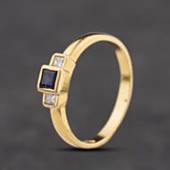 Pre-Owned 18ct Yellow Gold Sapphire & 0.14ct Diamond Square Cut Three Stone Ring 41482732