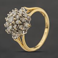 Pre-Owned 18ct Yellow Gold 1.00ct Brilliant Cut Diamond Tiered Flower Cluster Ring 41482737
