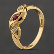 Pre-Owned Antique 18ct Yellow Gold Ruby & 0.08ct Diamond Swirl Dress Ring 41482748