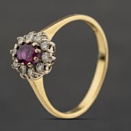 Pre-Owned 18ct Yellow Gold Ruby & 0.25ct Brilliant Cut Diamond Oval Cluster Ring 41482750