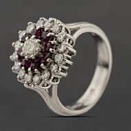 Pre-Owned 18ct White Gold Ruby & 0.75ct Brilliant Cut Diamond Round Cluster Ring 41482751
