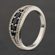 Pre-Owned 18ct White Gold Sapphire & 0.10ct Brilliant Cut Diamond Dress Ring 41482752