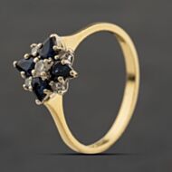 Pre-Owned 18ct Yellow Gold Sapphire & 0.15ct Brilliant Cut Diamond Cluster Ring 41482755