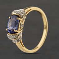 Pre-Owned 18ct Yellow Gold Tanzanite & 0.22ct Brilliant Cut Diamond Oval Dress Ring 41482756