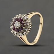 Pre-Owned 9ct Yellow Gold Ruby & 0.60ct Brilliant Cut Diamond Tiered Cluster Ring 41482760