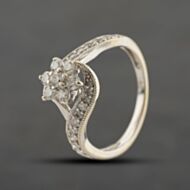 Pre-Owned 9ct White Gold 0.62ct Brilliant Cut Diamond Flower Twist Cluster Ring 41482785