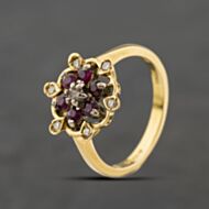 Pre-Owned 18ct Yellow Gold Ruby & 0.15ct Diamond Fancy Flower Cluster Ring 41482799
