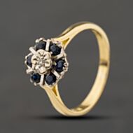 Pre-Owned 18ct Yellow Gold Sapphire & 0.03ct Diamond Flower Cluster Ring 41482809