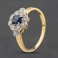 Pre-Owned 18ct Yellow Gold Sapphire & 0.32ct Diamond Flower Cluster Ring 41482842