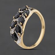 Pre-Owned Vintage Yellow Gold Sapphire & 0.03ct Diamond Marquise Cut Two Row Ring 41482845
