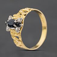 Pre-Owned 18ct Yellow Gold Sapphire & 0.12ct Diamond Bark Effect Open Work Shoulders Cluster Ring 41482846