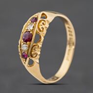 Pre-Owned Vintage 18ct Yellow Gold Ruby & 0.06ct Diamond Boat Shape Five Stone Ring 41482847