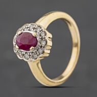 Pre-Owned 9ct Yellow Gold Ruby & 0.25ct Diamond Oval Cluster Ring 41482848