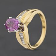 Pre-Owned 14ct Yellow Gold Pink Sapphire & 0.20ct Diamond Oval Dress Ring 41482849