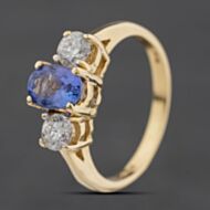 Pre-Owned 14ct Yellow Gold Tanzanite & 0.50ct Diamond Three Stone Ring 41482850