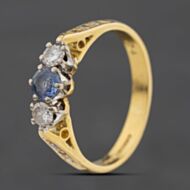 Pre-Owned 18ct Yellow Gold Sapphire & 0.24ct Diamond Three Stone Ring 41482852