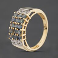 Pre-Owned 14ct Yellow Gold Alexandrite & 0.08ct Diamond Three Row Dress Ring 41482875