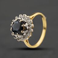 Pre-Owned Vintage 18ct Yellow Gold Sapphire & 0.22ct Diamond Round Cluster Ring 41482932
