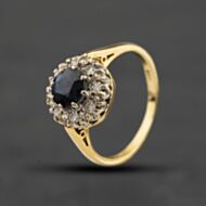 Pre-Owned Vintage 18ct Yellow Gold Sapphire & 0.12ct Diamond Round Cluster Ring 41482934