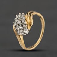 Pre-Owned 9ct Yellow Gold 0.33ct Diamond Three Row Cross Over Cluster Ring 41482948