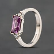 Pre-Owned 18ct White Gold Sapphire & 0.06ct Brilliant Cut Diamond Oblong Three Stone Ring 41483030