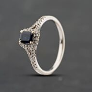 Pre-Owned 18ct White Gold Sapphire & 0.22ct Brilliant Cut Diamond Split Shoulders Cluster Ring 41483039