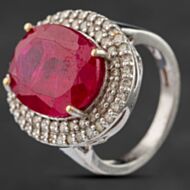 Pre-Owned 9ct White Gold Synthetic Ruby & Brilliant Diamond Large Oval Halo Ring 4148322