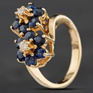Pre-Owned 14ct Yellow Gold Sapphire & Diamond Double Cluster Cross Over Cluster Ring 4148529