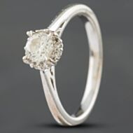 Pre-Owned 18ct White Gold 0.46ct Brilliant Cut Diamond Halo Solitaire Ring 4148581113