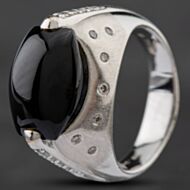 Pre-Owned 18ct White Gold Onyx & 0.30ct Brilliant Cut Diamond Oval Dress Ring 4148795