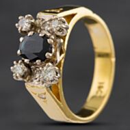 Pre-Owned Vintage 18ct Yellow Gold Sapphire & Diamond Oblong Cluster Ring 4148832